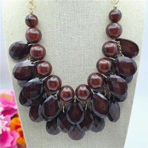 Erica Lyons Brown Lucite Bib Necklace Faceted Teardrop Waterfall Statement 20"